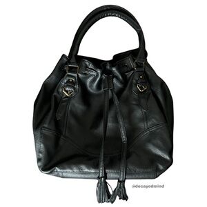 Y2K Grunge Black Faux Leather Tassel Tote Shoulder Bag